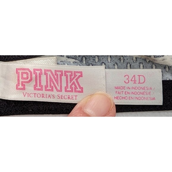 Victoria's Secret  PINK Bra Women’s 34D Black Gray Logo Spotted Push Up - Picture 6 of 7